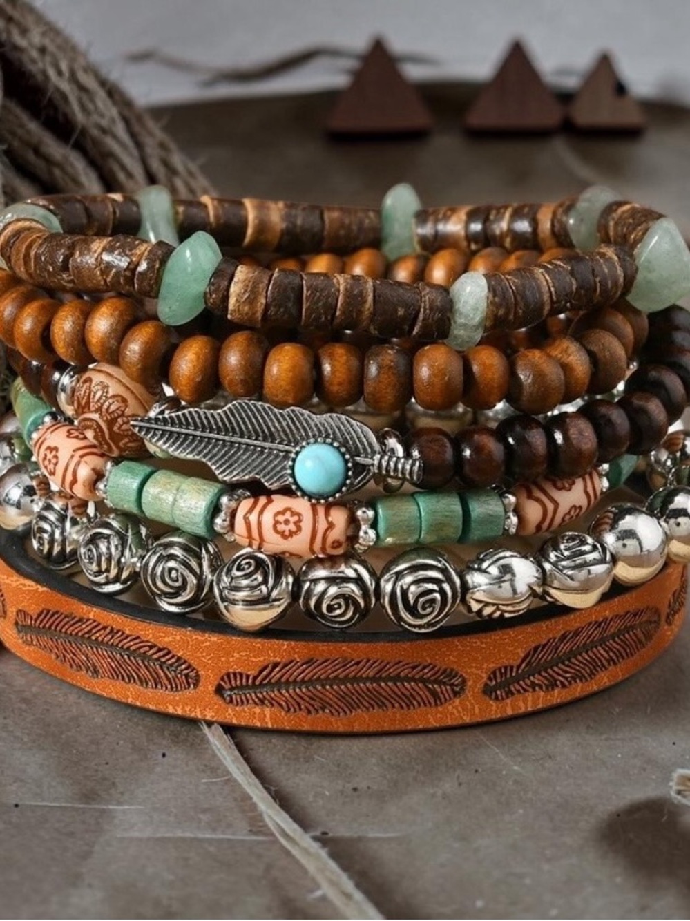 Boho Layered Beaded Bracelet - Brown & Turquoise